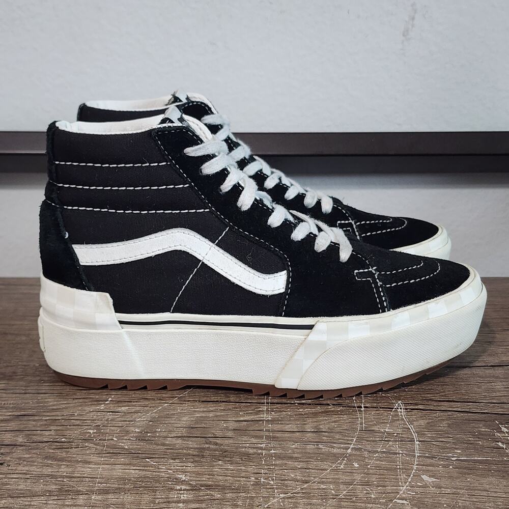 Vans Black and White Sk8-Hi Platform Sneakers